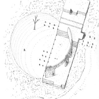 伊藤さんが設計の初期段階に描いたスケッチ。庭と住空間を内包する大きな円弧のイメージがよくわかる